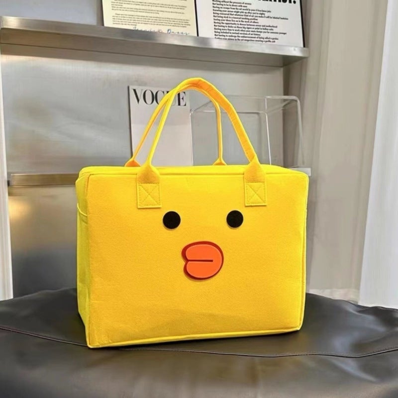 Felt Storage Cartoon Travel Bag Large Capacity Essential Storage Bag for Going Out Luggage Bag Trolley Case Can Be Used as a Suitcase Yellow lk