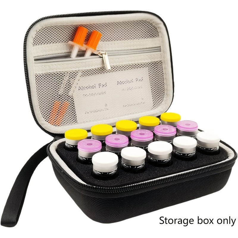 Black 15 Compartment Insulin Vial Protective Case Storage Bag for Diabetics - Image 1