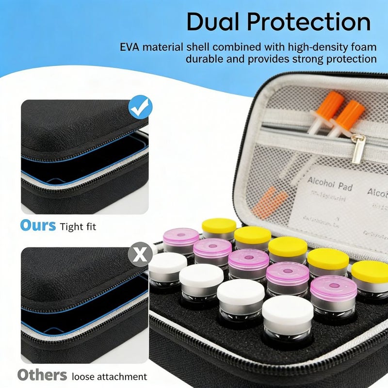 Black 15 Compartment Insulin Vial Protective Case Storage Bag for Diabetics - Image 4