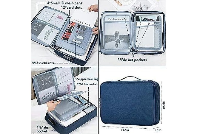 KEJIH Waterproof Document Bag with Safe Code Lock,Multi-Layer Storage Pouch Credential Bag Diploma Storage Important Document&File Pocket with Separator,Blue - Image 2