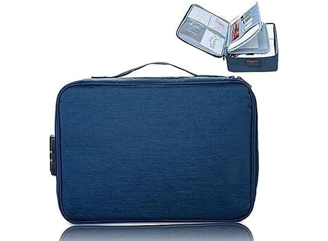 KEJIH Waterproof Document Bag with Safe Code Lock,Multi-Layer Storage Pouch Credential Bag Diploma Storage Important Document&File Pocket with Separator,Blue - Image 4