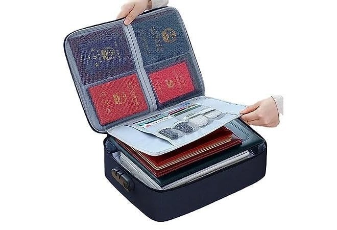 KEJIH Waterproof Document Bag with Safe Code Lock,Multi-Layer Storage Pouch Credential Bag Diploma Storage Important Document&File Pocket with Separator,Blue - Image 5