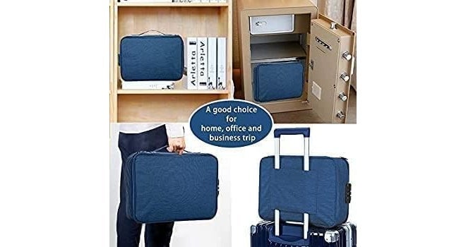 KEJIH Waterproof Document Bag with Safe Code Lock,Multi-Layer Storage Pouch Credential Bag Diploma Storage Important Document&File Pocket with Separator,Blue - Image 3