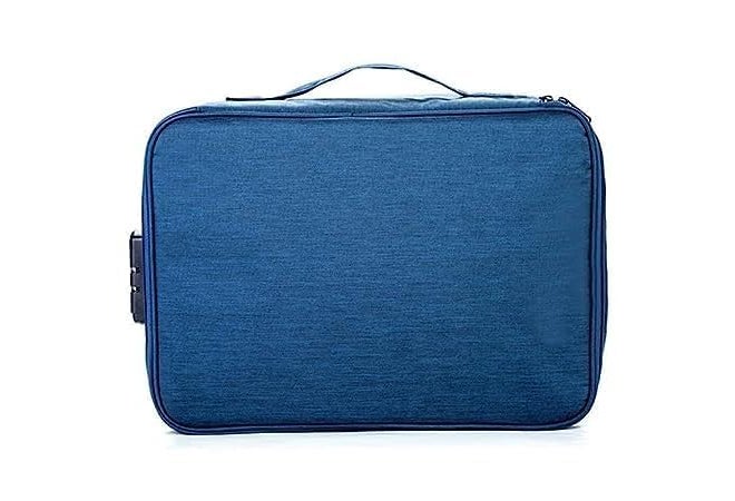 KEJIH Waterproof Document Bag with Safe Code Lock,Multi-Layer Storage Pouch Credential Bag Diploma Storage Important Document&File Pocket with Separator,Blue - Image 1