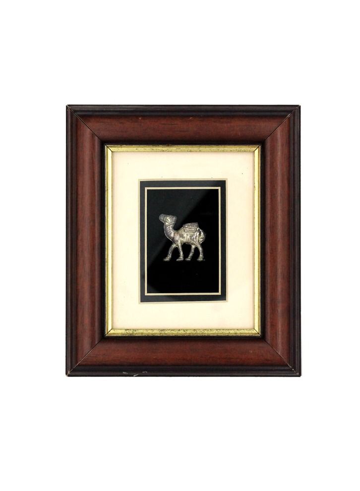 Antique Museum HANDMADE DUBAI SOUVENIR SILVER COATED CAMEL WITH FRAME 4X4INCHES-FRM0176