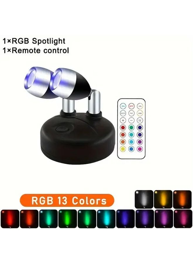 ضوء سبوت لاسلكي LED RGB برأس أسود مع جهاز تحكم عن بعد، قابل للتعتيم، يعمل بالبطارية، إضاءة ليلية - Image 1