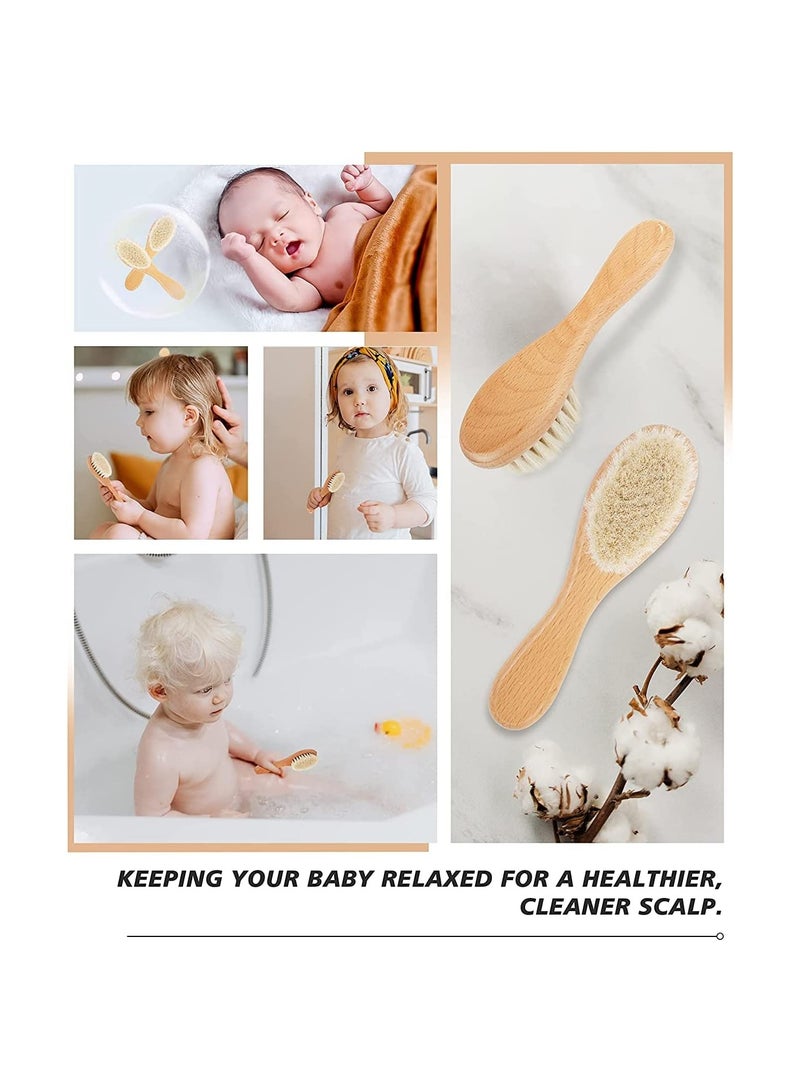 SYOSI Baby Hair Brush, 2 Pcs Baby Hair Brush with Wooden Handle, Natural Soft Goat Bristles Cradle Cap Brush for Newborns  Toddlers - Image 4