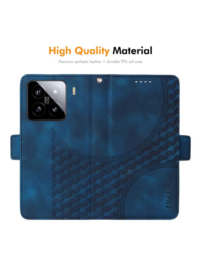 ENKAY Case For Xiaomi 15 Embossed Rhombus Starry Leather Phone Case with Screen Film - Image 4