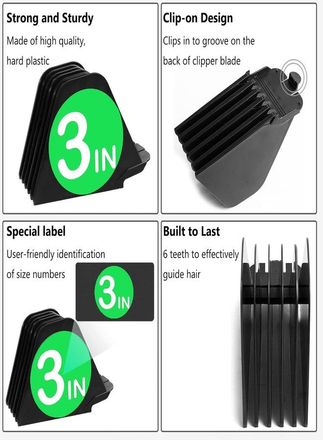 CR8GR8 3 Inch Hair Clipper Combs Guides, Hair Clipper Guards 1 & 1/4" 1 & 1/2" 2", Mega NO.16 NO.12 NO.10 fits for most Wahl Clippers (Black, 8pcs Mega Set) - Image 2