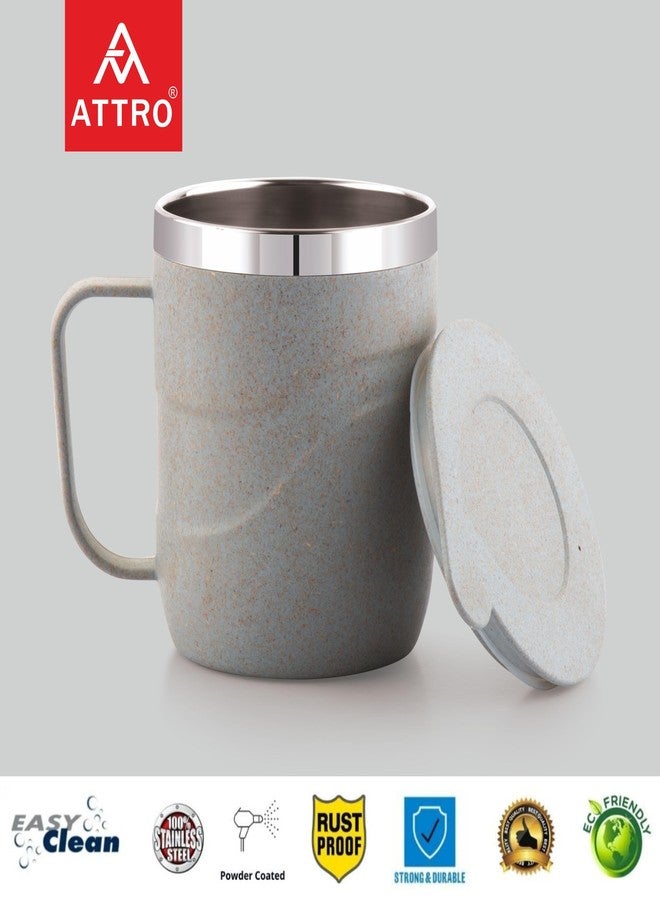ATTRO Brew Mug – Stainless Steel Inner with eco Friendly Outer Body Durable & Stylish, Microwave Safe Coffee/Tea Mug with Handle & Lid, Ideal for Home, Office, Travel & Gifting – 300ml – Pastel Grey - Image 3