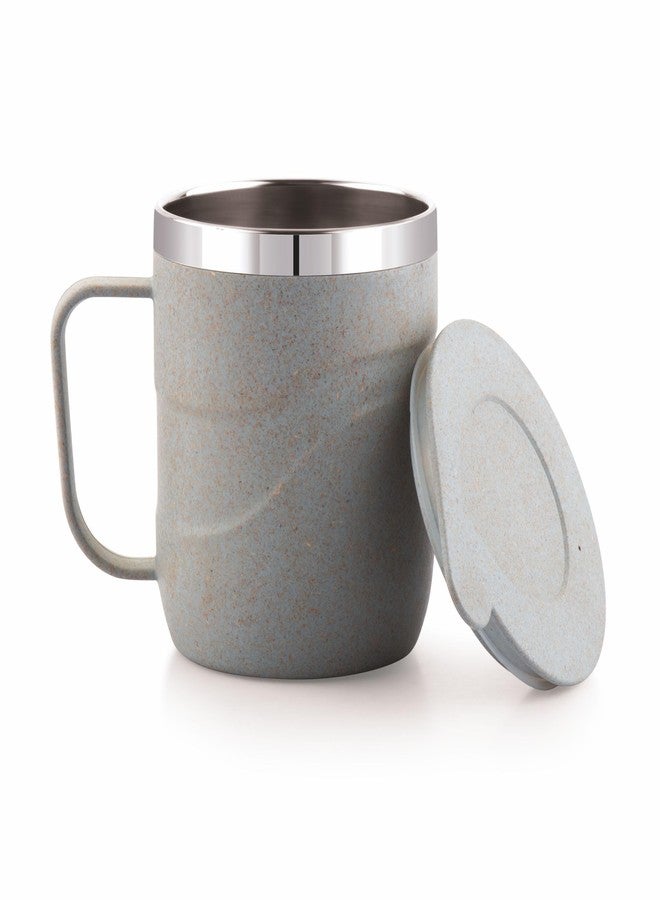 ATTRO Brew Mug – Stainless Steel Inner with eco Friendly Outer Body Durable & Stylish, Microwave Safe Coffee/Tea Mug with Handle & Lid, Ideal for Home, Office, Travel & Gifting – 300ml – Pastel Grey - Image 1