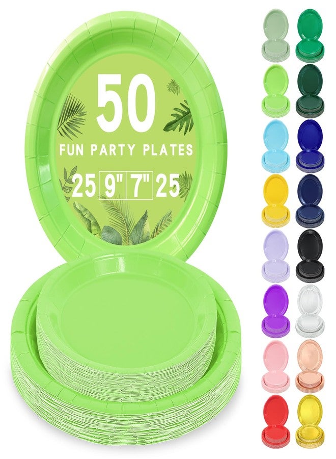 LANLISA 50 Lime Green Paper Plates Disposable Set Includes 25-9" & 25-7" Dessert Plates Disposable Birthday Cake Paper Plates For Party Supplies - Image 1