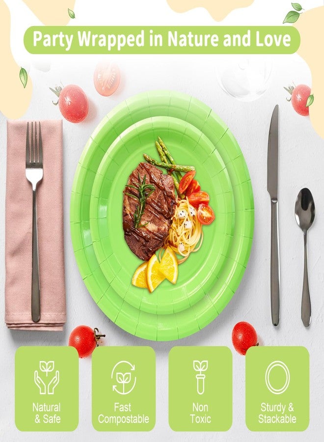 LANLISA 50 Lime Green Paper Plates Disposable Set Includes 25-9" & 25-7" Dessert Plates Disposable Birthday Cake Paper Plates For Party Supplies - Image 3