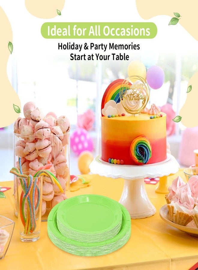 LANLISA 50 Lime Green Paper Plates Disposable Set Includes 25-9" & 25-7" Dessert Plates Disposable Birthday Cake Paper Plates For Party Supplies - Image 2