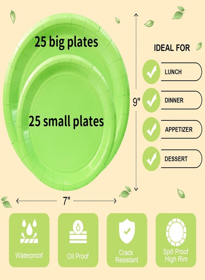 LANLISA 50 Lime Green Paper Plates Disposable Set Includes 25-9" & 25-7" Dessert Plates Disposable Birthday Cake Paper Plates For Party Supplies - Image 5