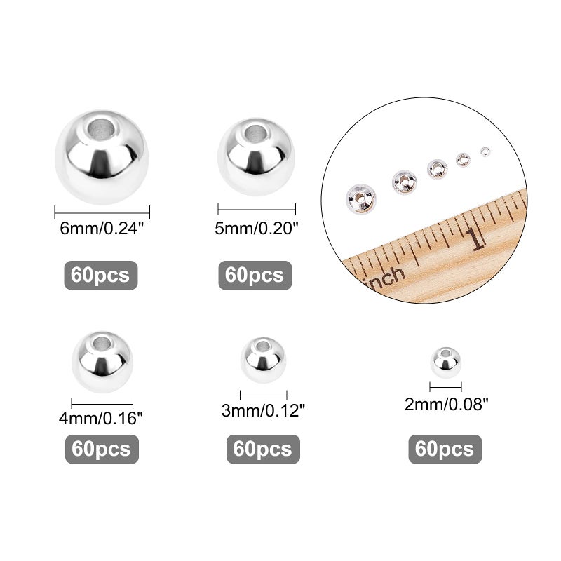PH PandaHall 5 Sizes Smooth Round Beads, 300pcs 14K Silver Plated Beads Little Round Bead Seamless Ball Bead Long-Lasting Spacers for Hawaii Layered Bracelet Necklace Jewelry DIY Crafts 2/3/4/5/6mm - Image 5