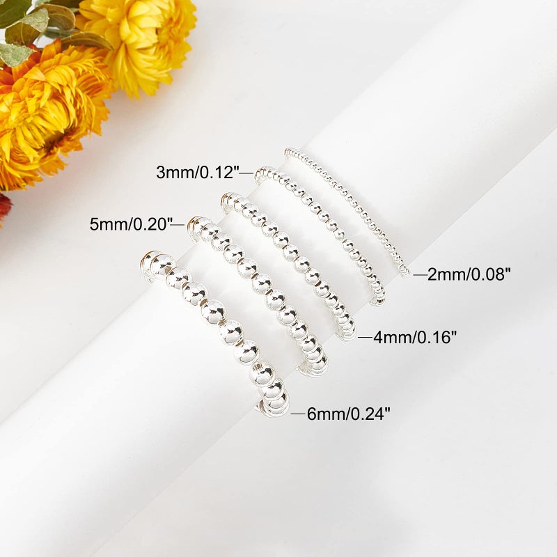 PH PandaHall 5 Sizes Smooth Round Beads, 300pcs 14K Silver Plated Beads Little Round Bead Seamless Ball Bead Long-Lasting Spacers for Hawaii Layered Bracelet Necklace Jewelry DIY Crafts 2/3/4/5/6mm - Image 3
