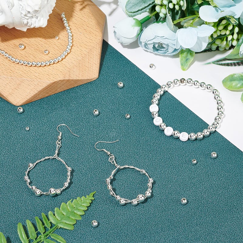 PH PandaHall 5 Sizes Smooth Round Beads, 300pcs 14K Silver Plated Beads Little Round Bead Seamless Ball Bead Long-Lasting Spacers for Hawaii Layered Bracelet Necklace Jewelry DIY Crafts 2/3/4/5/6mm - Image 2