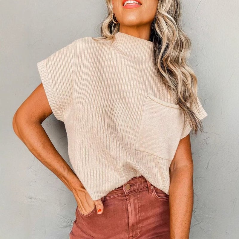 Women's Sleeveless Knitted Sweater Vest with Pockets - Image 1