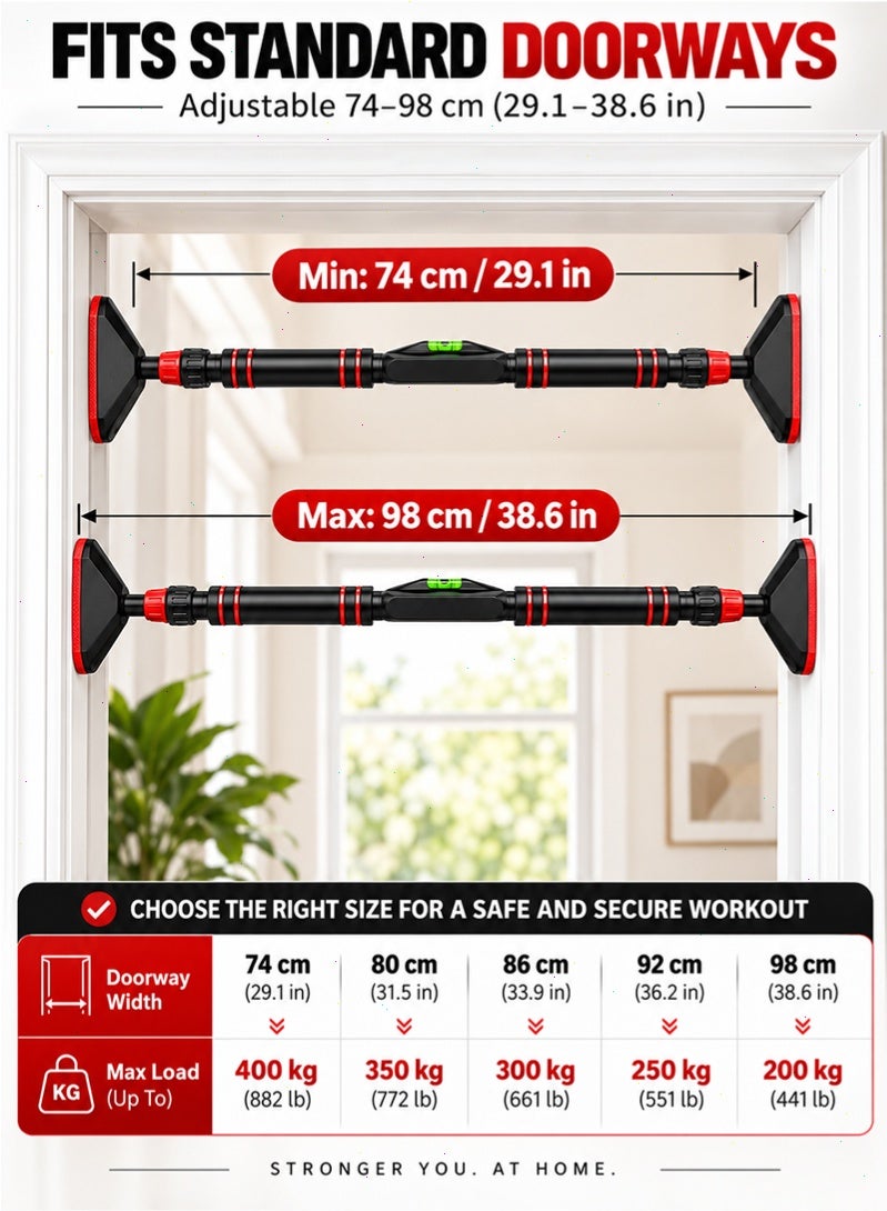 Topyich No‑Drill Doorway Pull‑Up Bar, Adjustable Home Gym Chin‑Up Bar with Built‑in Level, Secure Lock Anti‑Slip Pads for Upper Body Exercise - Image 2
