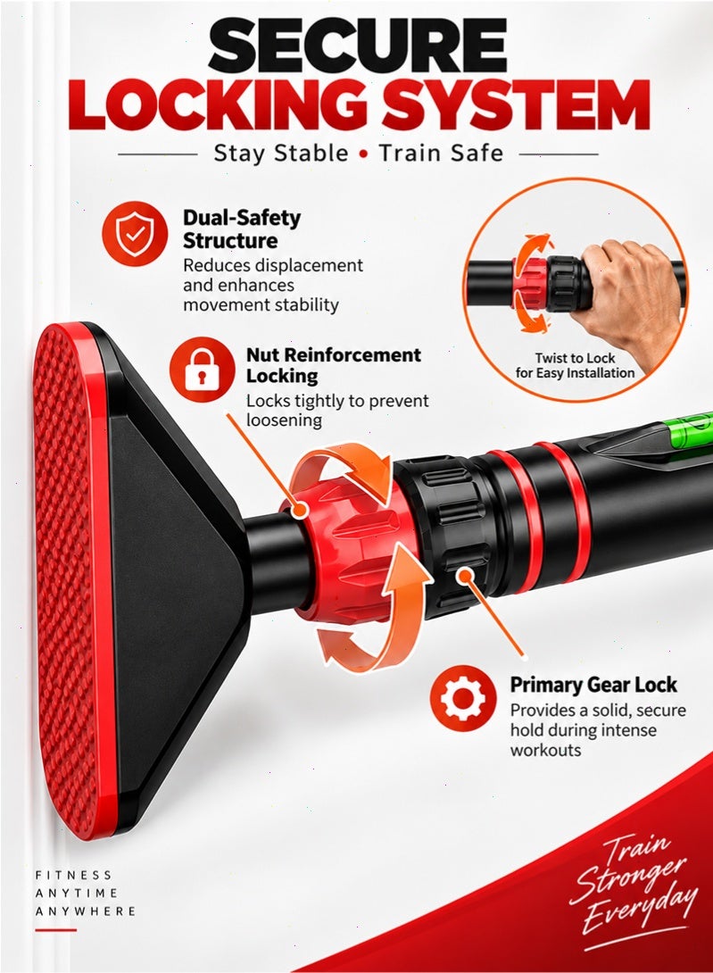 Topyich No‑Drill Doorway Pull‑Up Bar, Adjustable Home Gym Chin‑Up Bar with Built‑in Level, Secure Lock Anti‑Slip Pads for Upper Body Exercise - Image 3