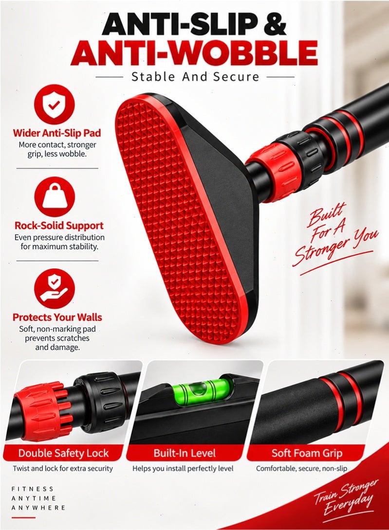 Topyich No‑Drill Doorway Pull‑Up Bar, Adjustable Home Gym Chin‑Up Bar with Built‑in Level, Secure Lock Anti‑Slip Pads for Upper Body Exercise - Image 4