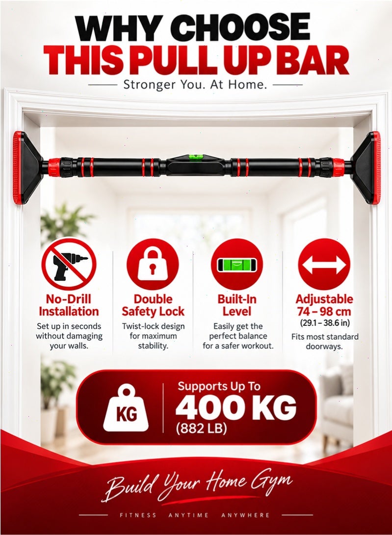 Topyich No‑Drill Doorway Pull‑Up Bar, Adjustable Home Gym Chin‑Up Bar with Built‑in Level, Secure Lock Anti‑Slip Pads for Upper Body Exercise - Image 5