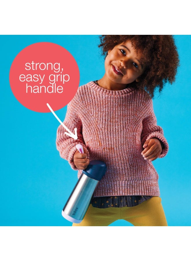 B.Box Insulated Drink Bottle with Straw | Stainless Steel Water Bottle for Kids 3+ Years | Push Button Lid | BPA-Free | Keeps Drinks Cold up to 15 Hours | 500ml (17 fl oz)-Blue Slate - Image 5
