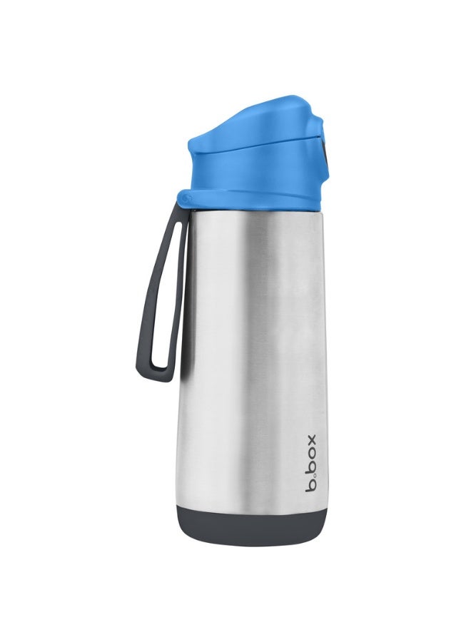 B.Box Insulated Drink Bottle with Straw | Stainless Steel Water Bottle for Kids 3+ Years | Push Button Lid | BPA-Free | Keeps Drinks Cold up to 15 Hours | 500ml (17 fl oz)-Blue Slate - Image 1