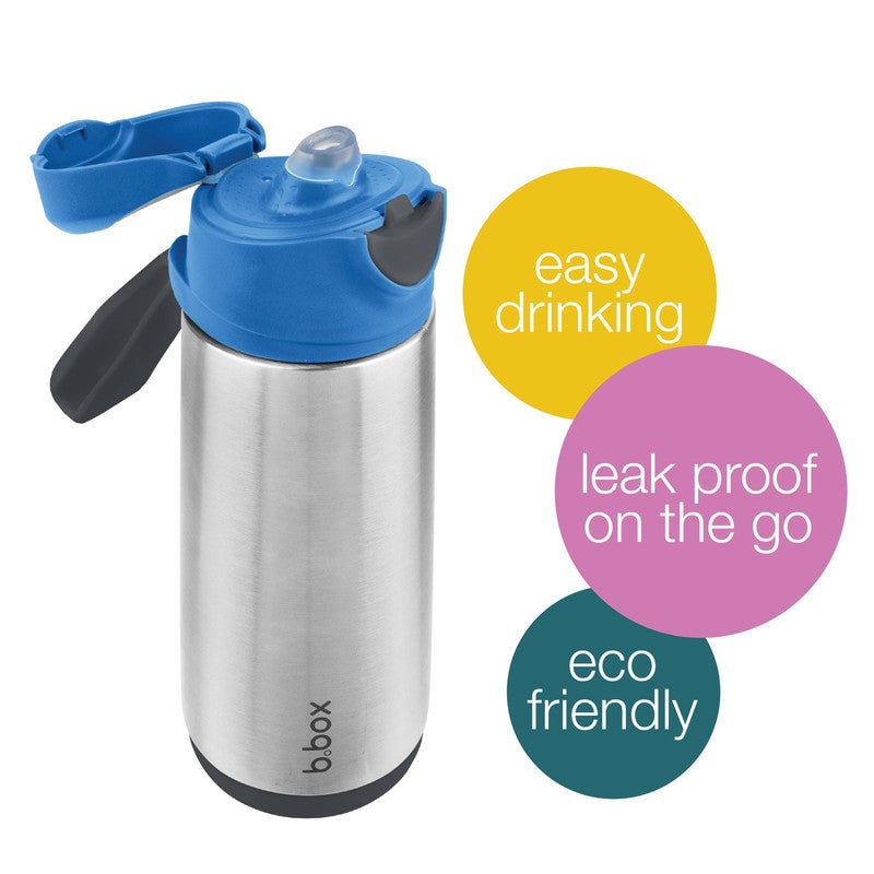 b.box Insulated Drink Bottle with Straw | Stainless Steel Water Bottle for Kids 3+ Years | Push Button Lid | BPA-Free | Keeps Drinks Cold up to 15 Hours | 500ml (17 fl oz)-Blue Slate - Image 2