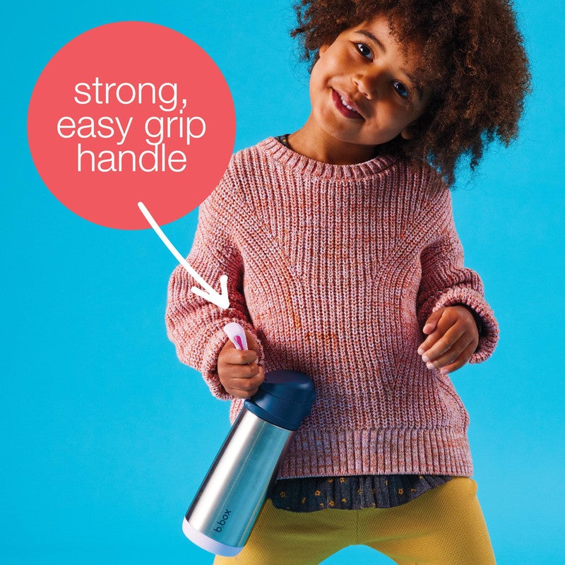 b.box Insulated Drink Bottle with Straw | Stainless Steel Water Bottle for Kids 3+ Years | Push Button Lid | BPA-Free | Keeps Drinks Cold up to 15 Hours | 500ml (17 fl oz)-Blue Slate - Image 5