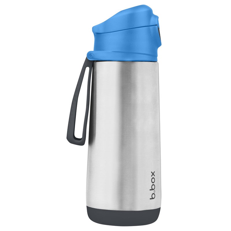b.box Insulated Drink Bottle with Straw | Stainless Steel Water Bottle for Kids 3+ Years | Push Button Lid | BPA-Free | Keeps Drinks Cold up to 15 Hours | 500ml (17 fl oz)-Blue Slate - Image 1