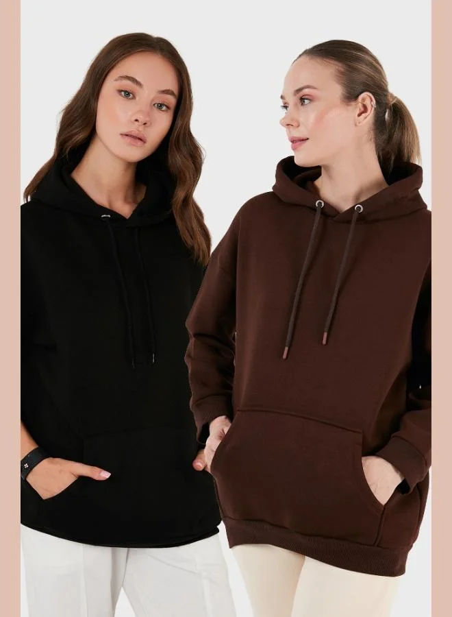 Lela Lela Regular Fit Cotton Hooded Collar Raised Winter 2-Pack Sweat Women's SWEAT 5863854S2