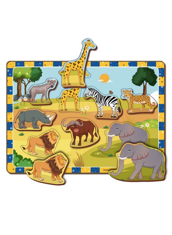 Mini Leaves Mini Leaves Wooden Chunky Puzzle (2+ Years) - Learning Puzzle Toy Preschool Education Gift For Boys And Girls (Wild Animal), For Kid  - Image 2