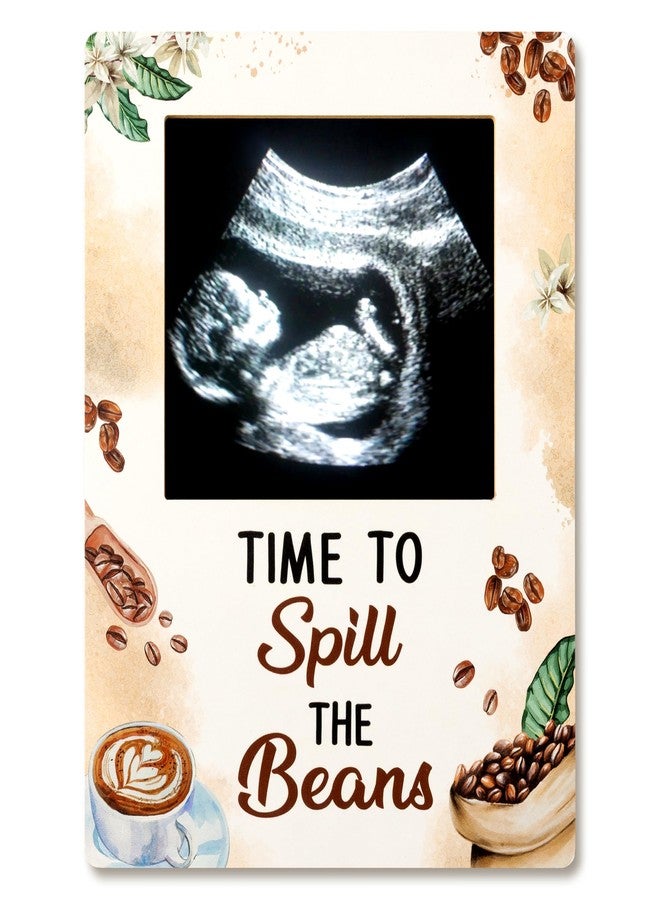 GROBRO7 Baby Sonogram Picture Frame - Coffee Baby Shower Sign Time to Spill the Beans Ultrasound Photos Frames Pregnancy Announcement Keepsake Gifts Gender Reveal Decorations for Expecting Parents - Image 1