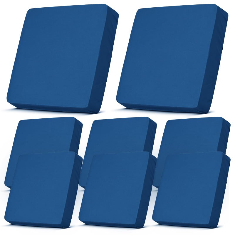 Dmsky غطاء وسادة أريكة خارجي قابل للتمدد من Dmsky 8 قطع غطاء بديل لحماية أثاث الفناء غطاء أريكة ناعم مرن مع قاعدة مطاطية زرقاء مقاومة للماء