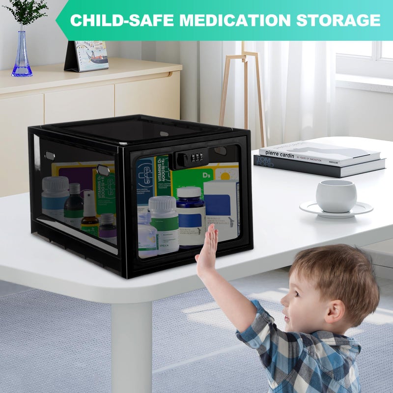 chefeggukk Medication Lock Box with Code, 12.6L Large Lockable Storage Box for Medicine, Snacks, Phone, and Electronics - BPA-Free, Clear Design with Charger Holes for Home, Office, Dorm, and Fridge - Image 2