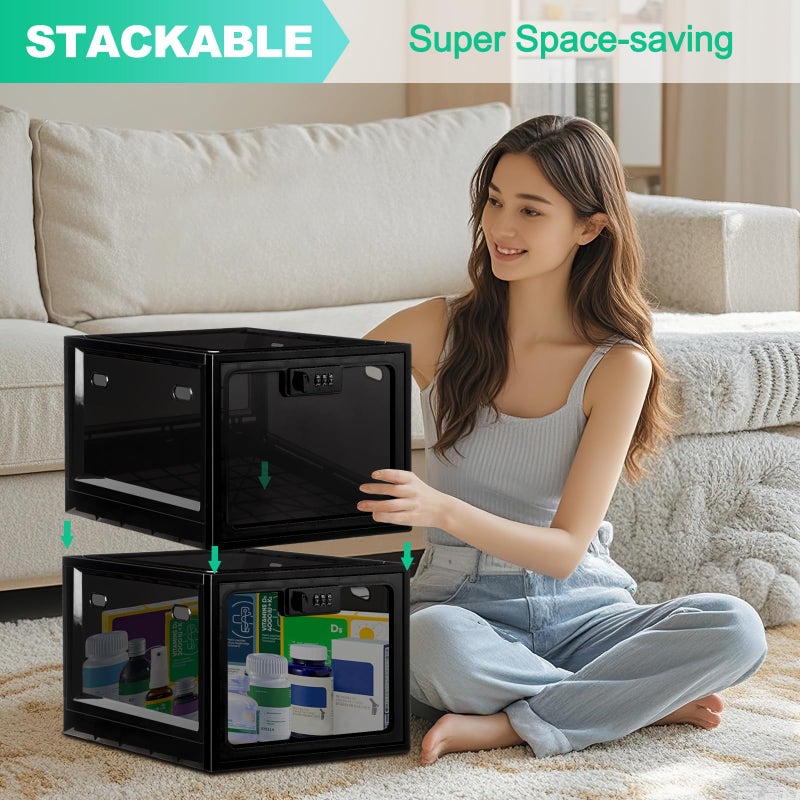 chefeggukk Medication Lock Box with Code, 12.6L Large Lockable Storage Box for Medicine, Snacks, Phone, and Electronics - BPA-Free, Clear Design with Charger Holes for Home, Office, Dorm, and Fridge - Image 4
