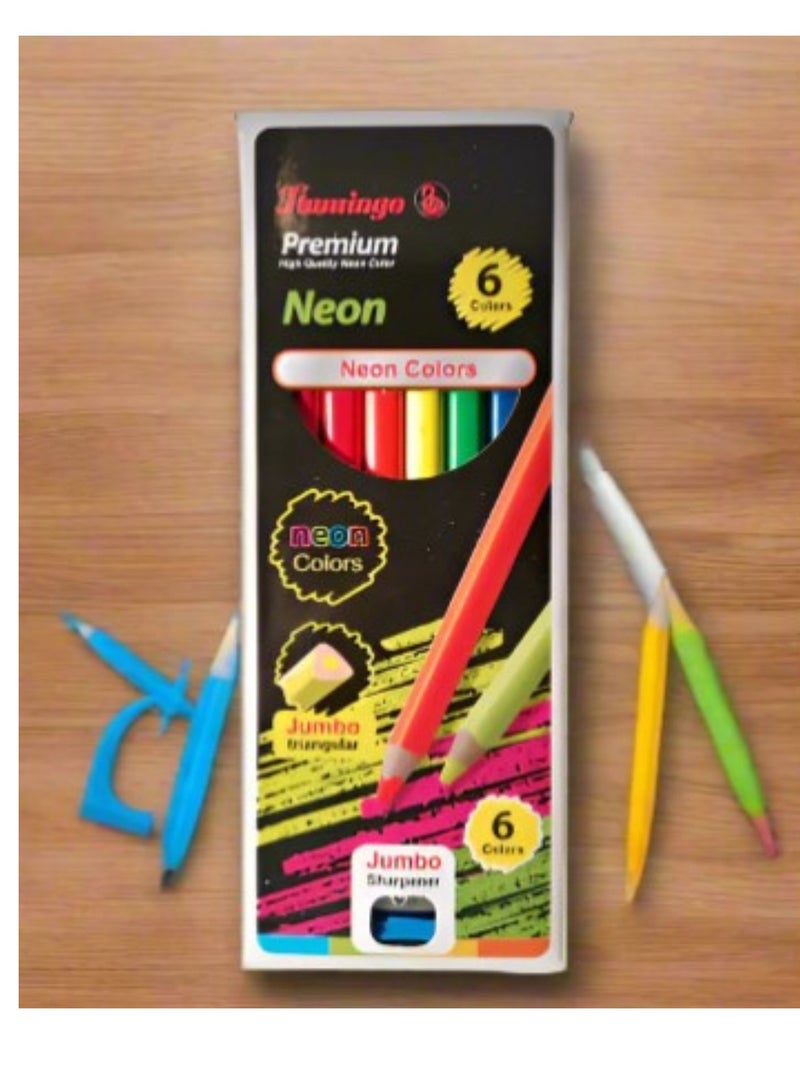 Flamingo 6-Pieces Neon Jumbo Triangular Color Pencils - Image 1