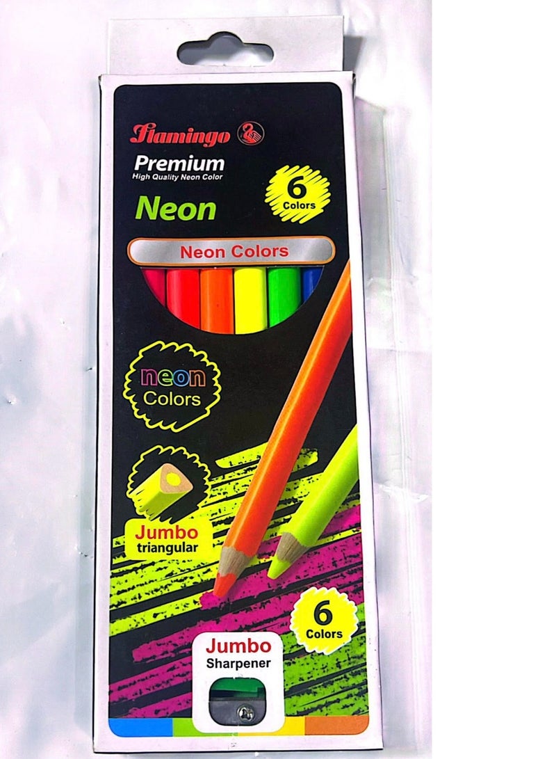 Flamingo 6-Pieces Neon Jumbo Triangular Color Pencils - Image 2