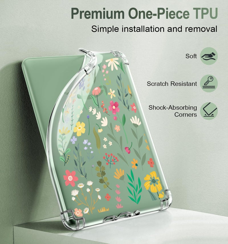 MoKo Case for 6" All-New Kindle (11th Generation-2024/2022 Release), Ultra Clear Soft Flexible Transparent TPU Skin Bumper Back Cover Shell, Clear & Flower - Image 3