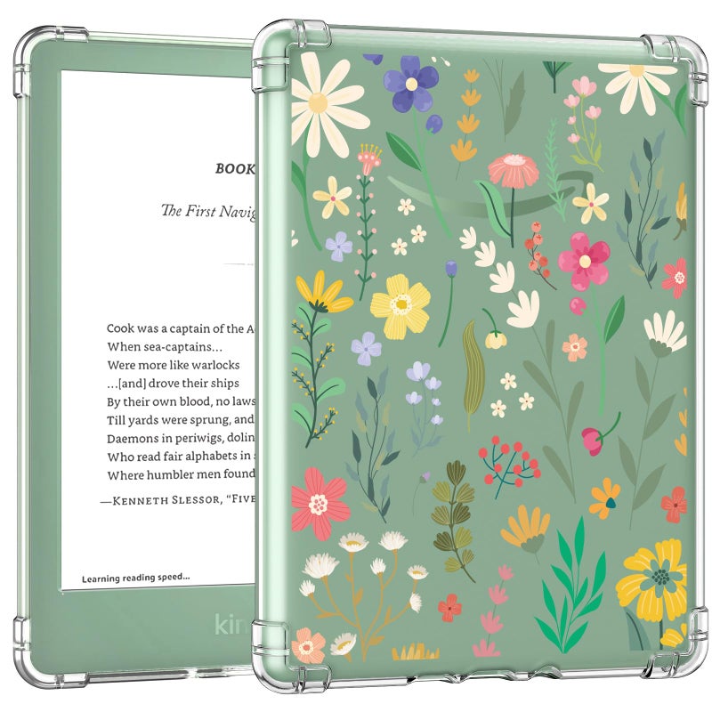 MoKo Case for 6" All-New Kindle (11th Generation-2024/2022 Release), Ultra Clear Soft Flexible Transparent TPU Skin Bumper Back Cover Shell, Clear & Flower - Image 1