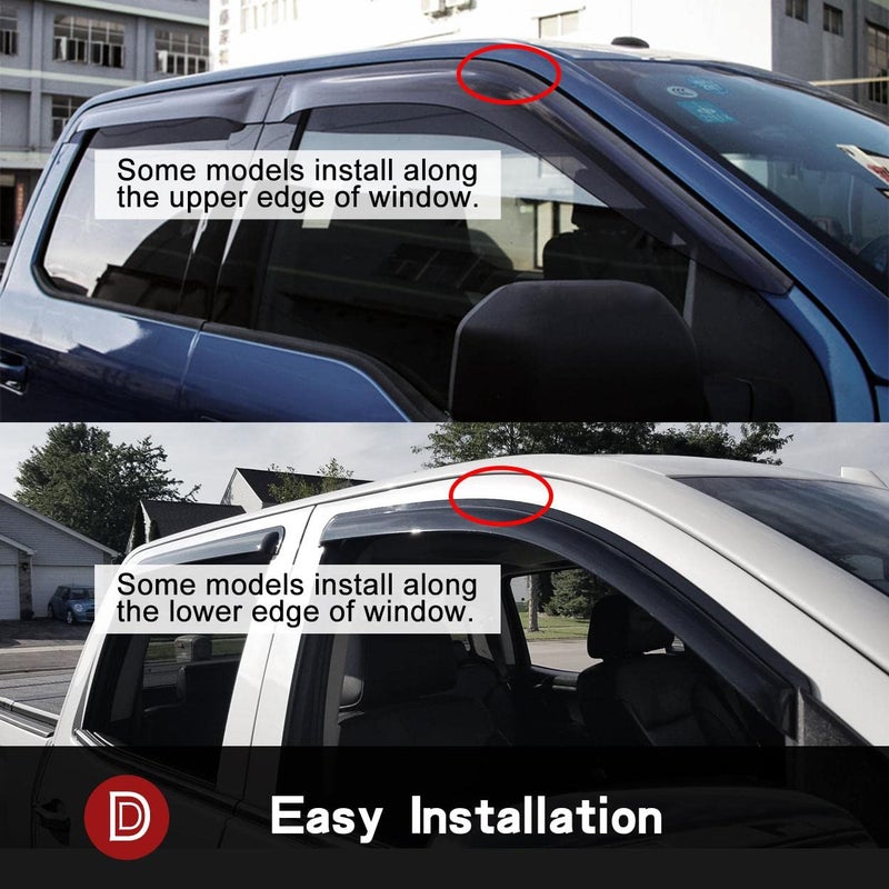 Deebior 94539 4Pcs Out-Channel Tape On Side Wind Vent Deflector,Dark Smoke Window Visors,Nice Sun Rain Guards fit for 2005-2015 Nissan Xterra - Image 3