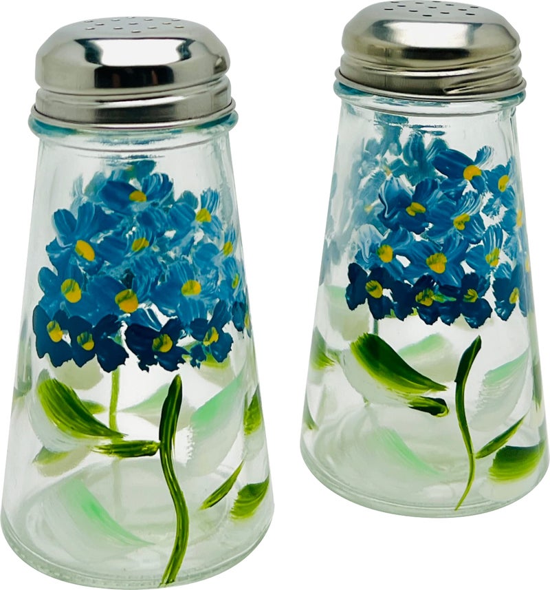 Hand Painted Tapered Blue Hydrangeas Salt and Pepper Shaker Set
