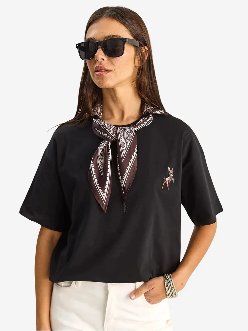 بيانكو لوتشي LUCCI Loose Fit Crew Neck Embroidered T-Shirt