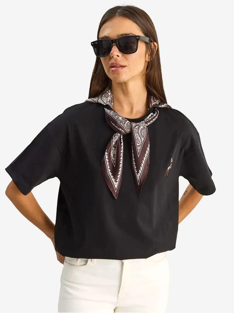 بيانكو لوتشي LUCCI Loose Fit Crew Neck Embroidered T-Shirt