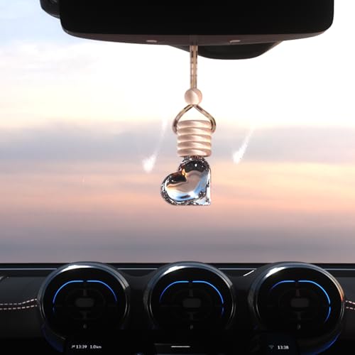 Couslcd 5PCS Hanging Car Air Freshener, Auto Interior Decoration 8 ml Oil Diffuser Perfume Aromatherapy Pendant Empty Glass Bottle, Fragrance Ornament with Vent Clip Wooden Cap and Rope (Heart) - Image 2
