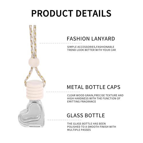 Couslcd 5PCS Hanging Car Air Freshener, Auto Interior Decoration 8 ml Oil Diffuser Perfume Aromatherapy Pendant Empty Glass Bottle, Fragrance Ornament with Vent Clip Wooden Cap and Rope (Heart) - Image 4