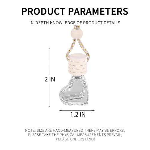 Couslcd 5PCS Hanging Car Air Freshener, Auto Interior Decoration 8 ml Oil Diffuser Perfume Aromatherapy Pendant Empty Glass Bottle, Fragrance Ornament with Vent Clip Wooden Cap and Rope (Heart) - Image 3