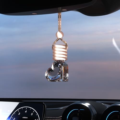 Couslcd 5PCS Hanging Car Air Freshener, Auto Interior Decoration 8 ml Oil Diffuser Perfume Aromatherapy Pendant Empty Glass Bottle, Fragrance Ornament with Vent Clip Wooden Cap and Rope (Heart) - Image 5